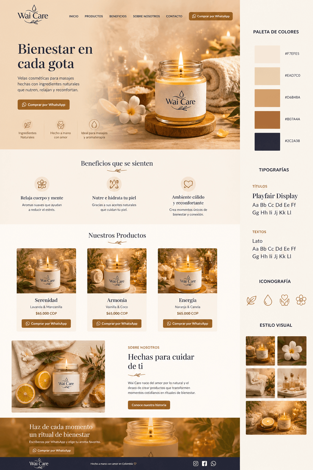 Composicion de vela Wai Care para ritual de bienestar